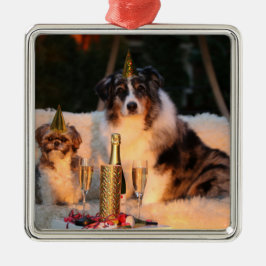 Niedliche Hunde feiern Neujahr Keramik Ornament