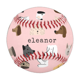 Niedliche Hunde Gesichter Pink Whimsical Personali Baseball