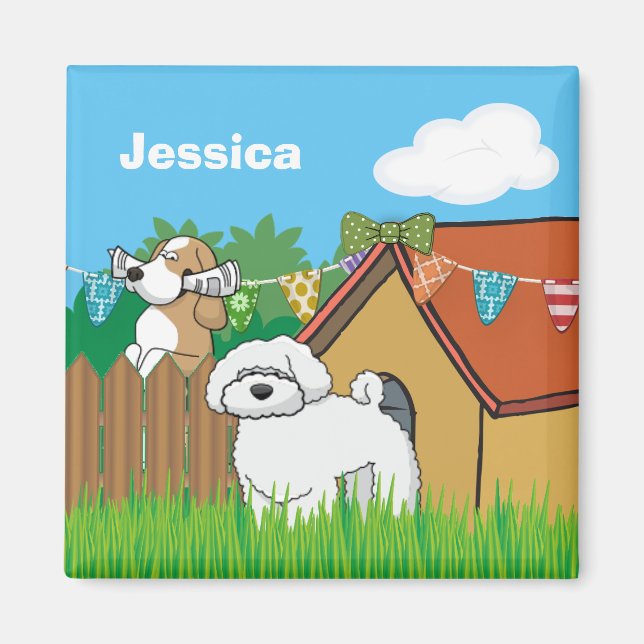 Niedliche Hunde-Haus Nachbarn Cartoon Personalisie Magnet (Vorne)