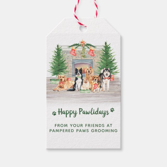 Niedliche Hunde Haustiere Business Hund über Weihn Geschenkanhänger (Vorderseite)