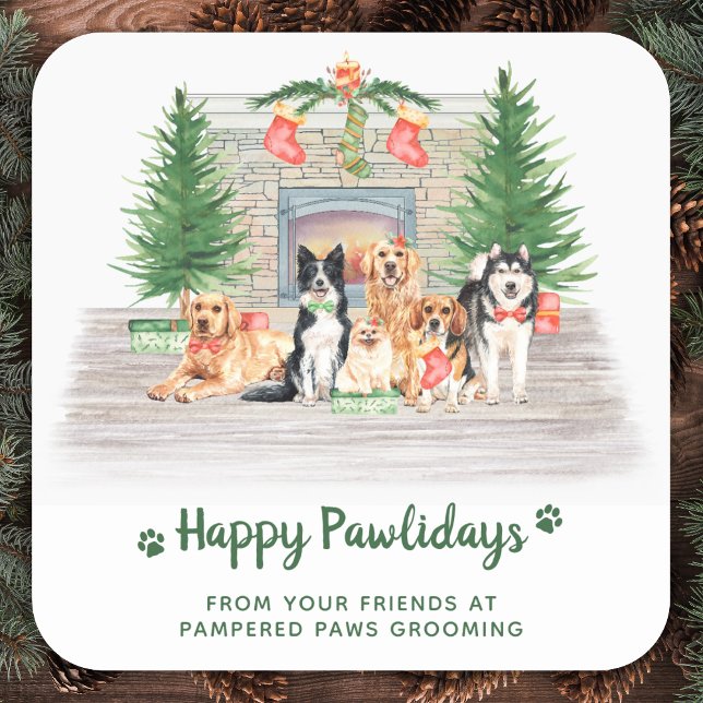 Niedliche Hunde Haustiere Business Hund über Weihn Quadratischer Aufkleber (Von Creator hochgeladen)