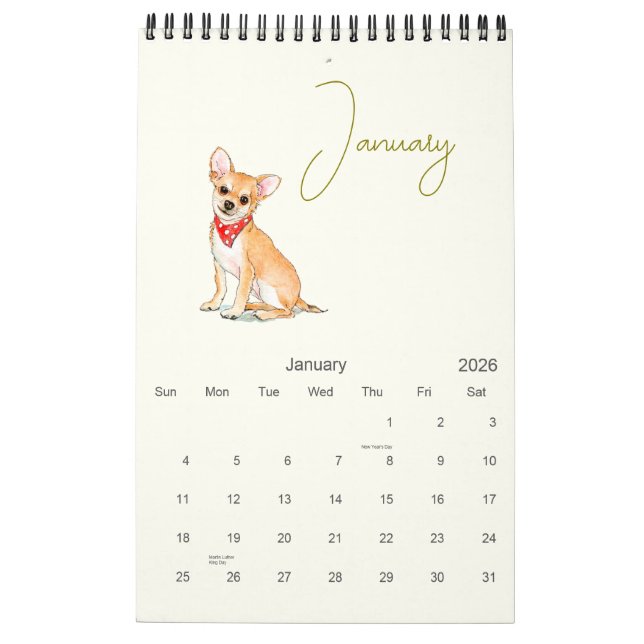 Niedliche Hunde-Illustrationen Hundeliebhaber Kalender (Jan 2026)