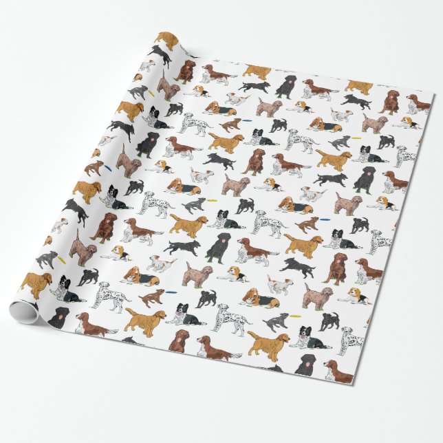 Niedliche Hunde-Illustrationsmuster Geschenkpapier (Ungerollt)