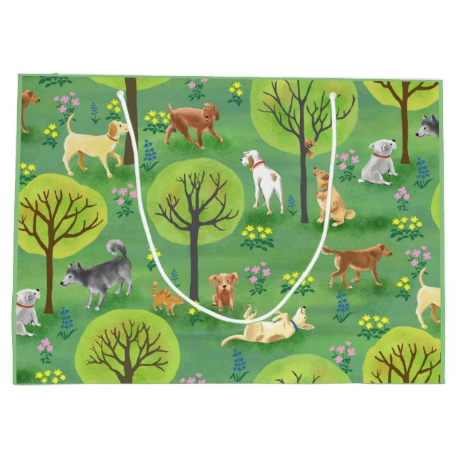 Niedliche Hunde in der Hundepark-Geschenk-Tasche Große Geschenktüte (Rückseite)