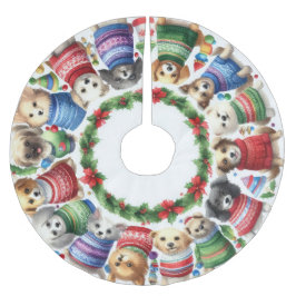 Niedliche Hunde in Süßmitteln Polyester Weihnachtsbaumdecke