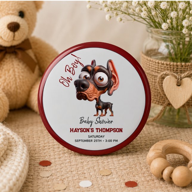 Niedliche Hunde-Karikaturen Kinderdusche für Junge Button (Cute Dog Caricatures Baby Shower for Boy Button)