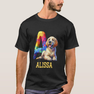 Niedliche Hunde Letter Alissa Name Rainbow Dog T-Shirt