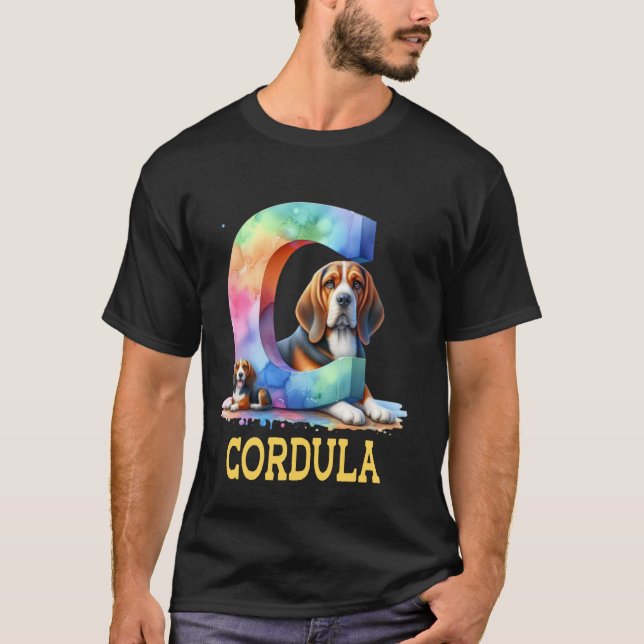 Niedliche Hunde Letter Cordula Name Rainbow Dog T-Shirt (Vorderseite)