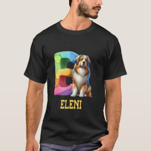 Niedliche Hunde Letter Eleni Name Rainbow Dog T-Shirt