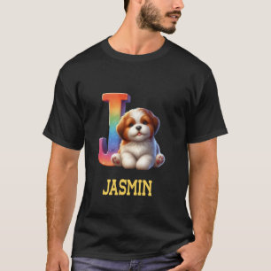 Niedliche Hunde Letter Jasmin Name Rainbow Dog T-Shirt