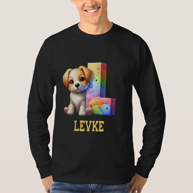 Niedliche Hunde Letter Levke Name Rainbow Dog T-Shirt (Vorderseite)