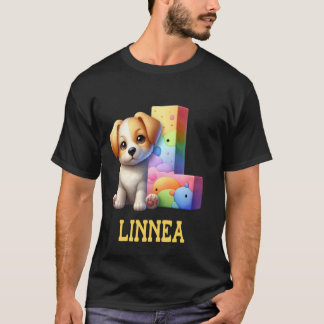 Niedliche Hunde Letter Linnea Name Rainbow Dog T-Shirt