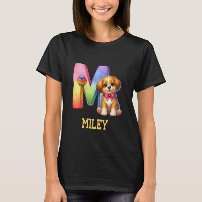 Niedliche Hunde Letter Miley Name Rainbow Dog T-Shirt (Vorderseite)