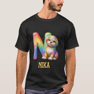 Niedliche Hunde Letter Nika Name Rainbow Dog T-Shirt