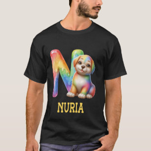 Niedliche Hunde Letter Nuria Name Rainbow Dog T-Shirt