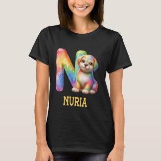 Niedliche Hunde Letter Nuria Name Rainbow Dog T-Shirt