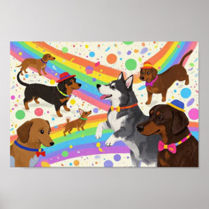 Niedliche Hunde mit Regenbogen Poster