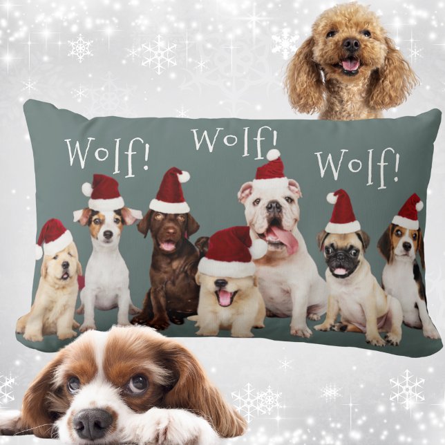Niedliche Hunde mit Weihnachts-Weihnachtsmannmütze Lendenkissen (Cute Dogs - Christmas Santa Hats Lumbar Pillow)