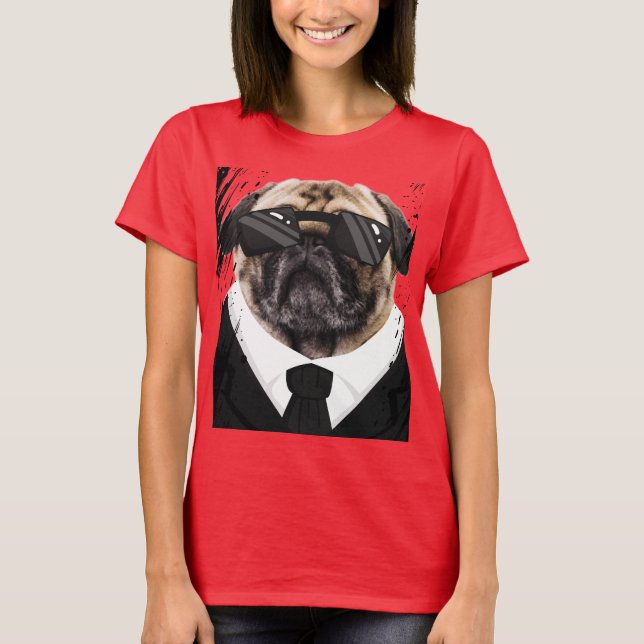 Niedliche Hunde Mops in Schwarz T-Shirt (Vorderseite)