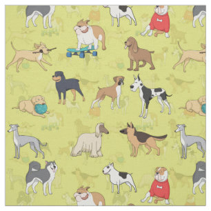 Niedliche Hunde Muster Design Grün Gelb Stoff