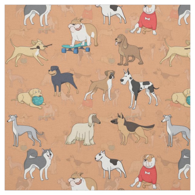 Niedliche Hunde Muster Design Orange Stoff (Muster)