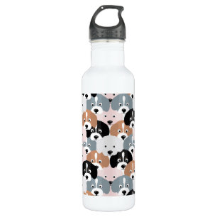 Niedliche Hunde Pink Black Illustration Edelstahlflasche