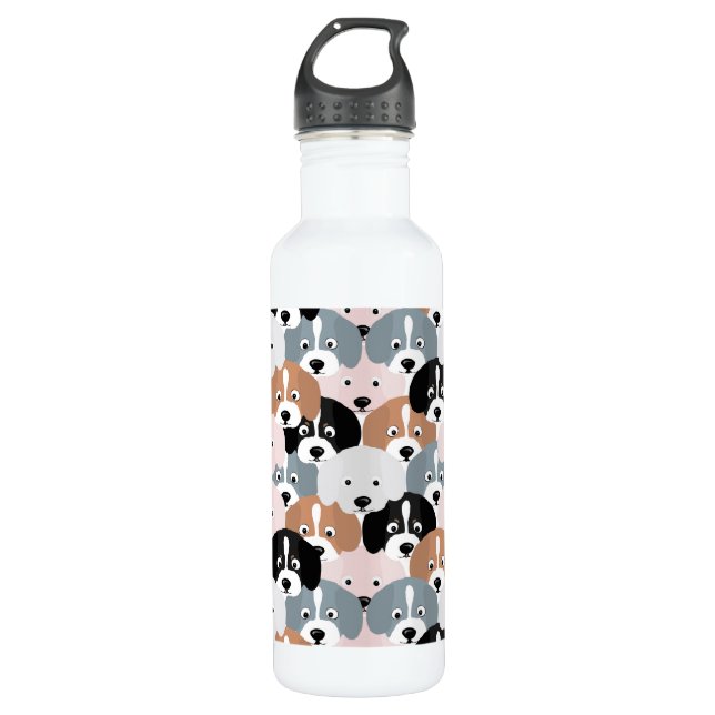Niedliche Hunde Pink Black Illustration Edelstahlflasche (Vorderseite)