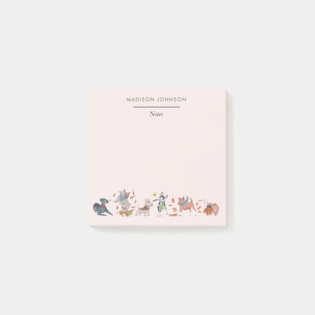 Niedliche Hunde rosa Monogramm Post-it Klebezettel (Vorderseite)