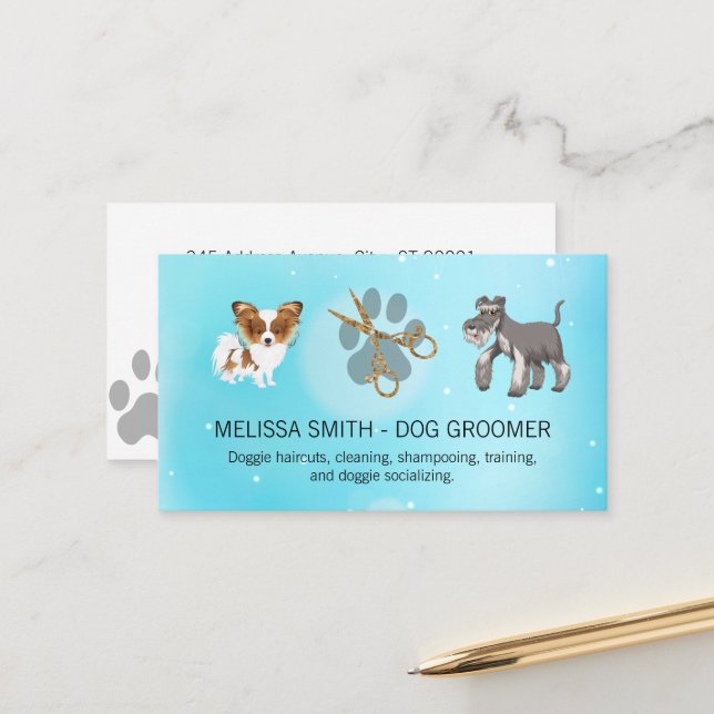 Niedliche Hunde | Schere | Dog Paw Terminkarte (Vorderseite/Rückseite Beispiel)