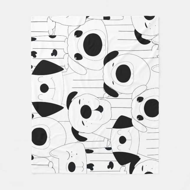 Niedliche Hunde: schwarzer, weißer Cartoon. Fleecedecke (Vorderseite)