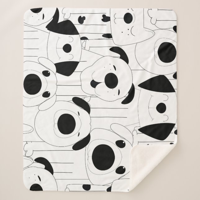 Niedliche Hunde: schwarzer, weißer Cartoon. Sherpadecke (Vorderseite)