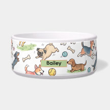 Niedliche Hunde spielen überall Hunde-Futterschüss