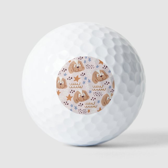 Niedliche Hunde, Sterne, Linien: Vintag nahtlos Golfball (Vorderseite)