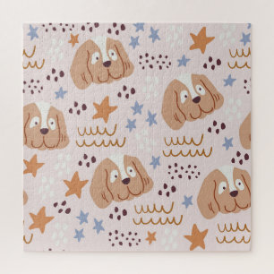Niedliche Hunde, Sterne, Linien: Vintag nahtlos Puzzle