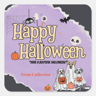 Niedliche Hunde Trick oder behandeln Halloween-Ein Quadratischer Aufkleber