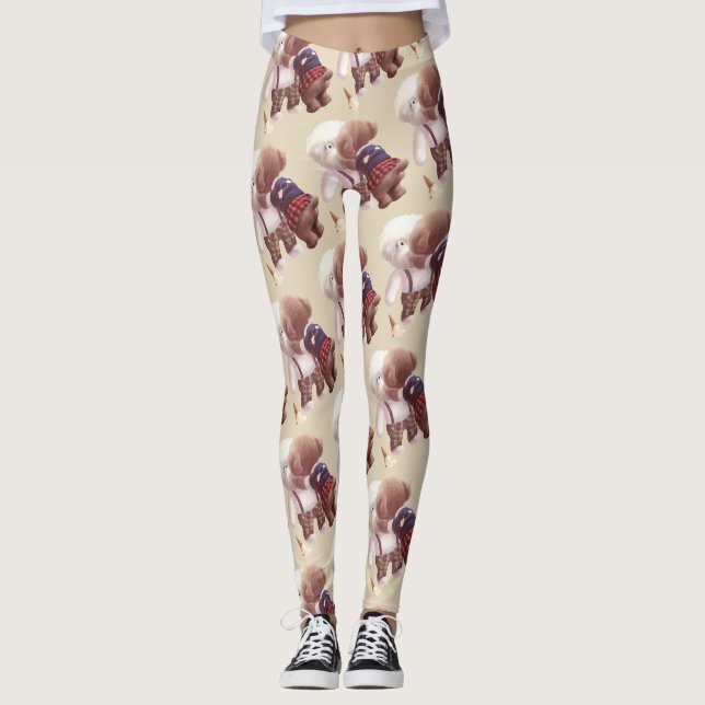 Niedliche Hunde umarmt Leggings (Vorderseite)