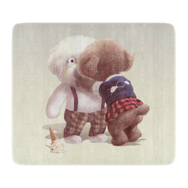 Niedliche Hunde umarmt Schneidebrett (Vorderseite)