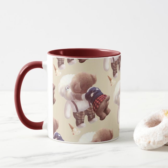 Niedliche Hunde umarmt Tasse (Mit Donut)