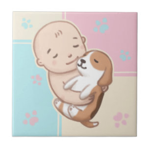 Niedliche Hunde- und Baby-Illustration Art Fliese