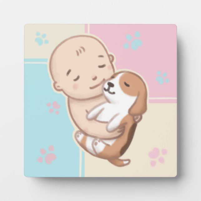 Niedliche Hunde- und Baby-Illustration Art Fotoplatte (Vorderseite)