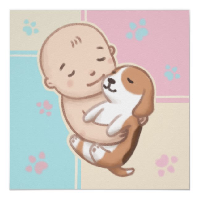 Niedliche Hunde- und Baby-Illustration Art Poster (Vorderseite)