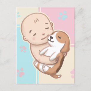 Niedliche Hunde- und Baby-Illustration Art Postkarte