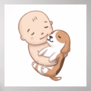 Niedliche Hunde- und Baby-Illustration Poster