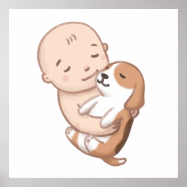 Niedliche Hunde- und Baby-Illustration Poster (Vorne)