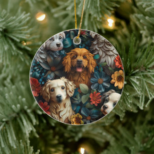 Niedliche Hunde und bunte Blume Keramik Ornament