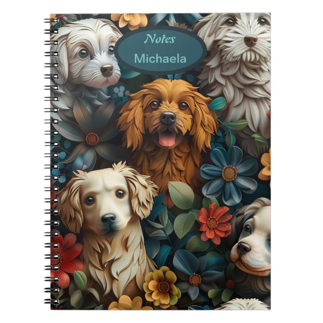 Niedliche Hunde und bunte Blume Notizblock (Vorderseite)