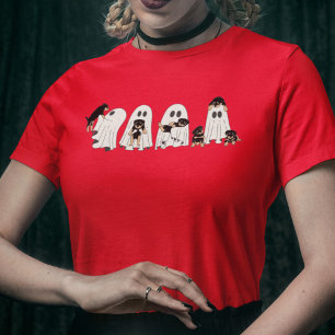 Niedliche Hunde und Geister Halloween Retro Groovy T-Shirt