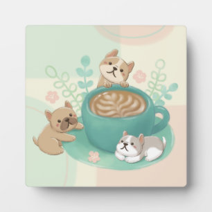 Niedliche Hunde- und Kaffeeaufführung Fotoplatte