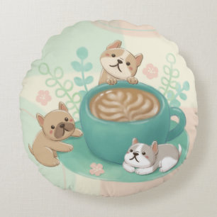 Niedliche Hunde- und Kaffeeaufführung Rundes Kissen