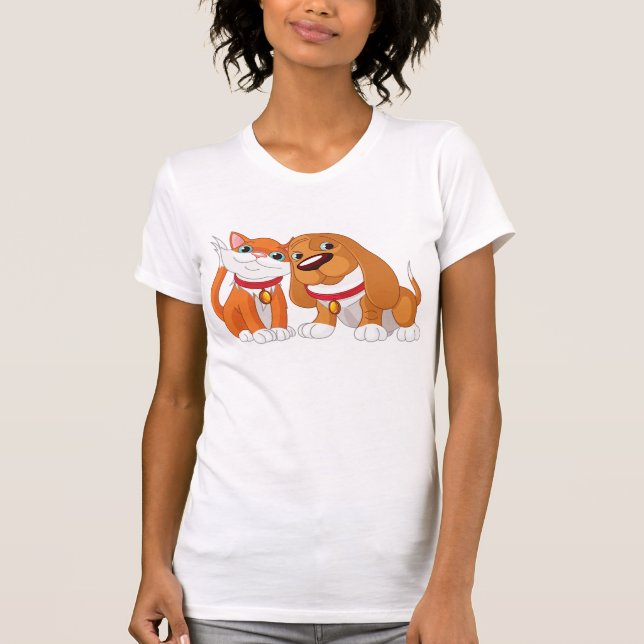Niedliche Hunde und Katze Frauen T - Shirt (Vorderseite)